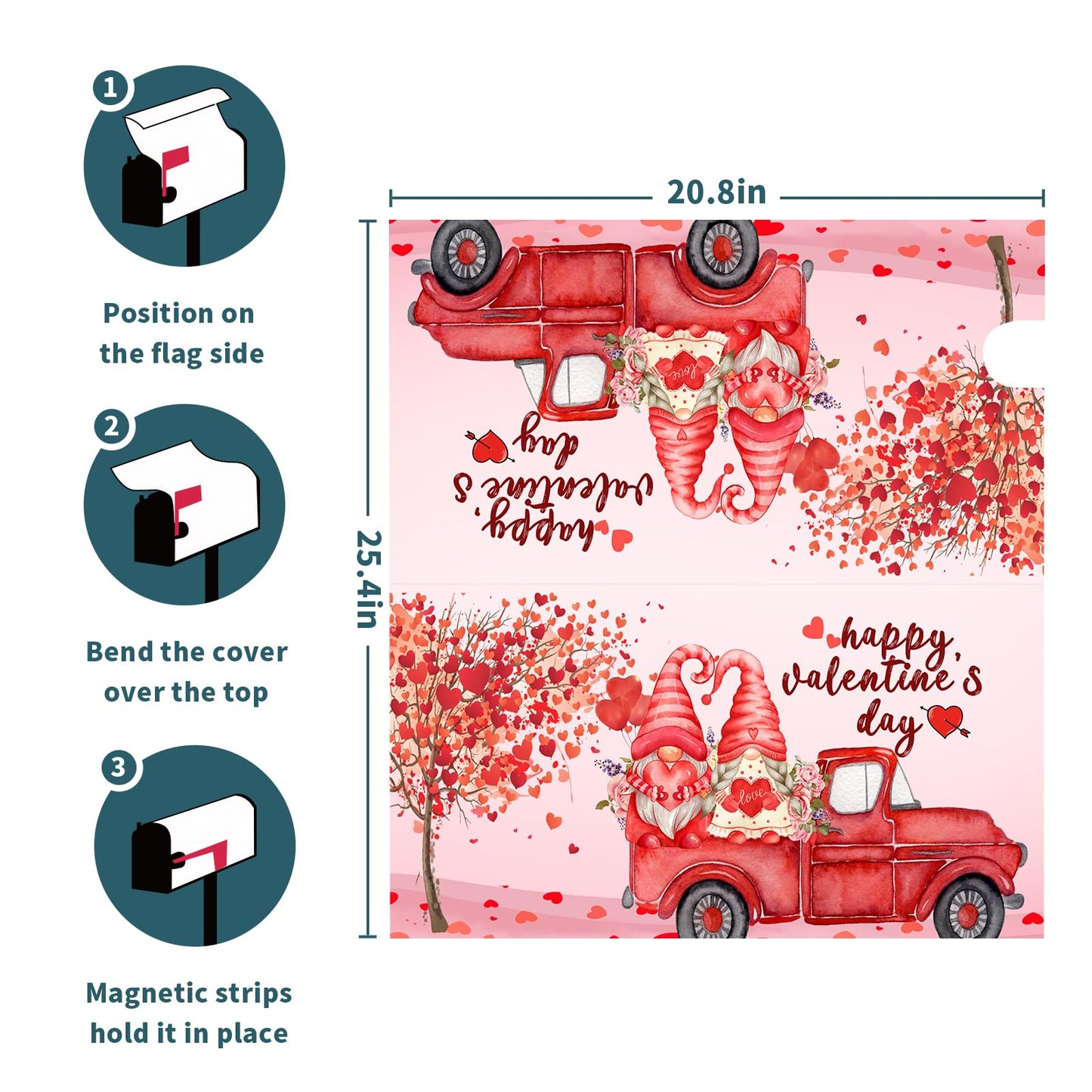 Happy Valentine's Day Mailbox Standard Size 25.5 X 21 Welcome Holiday Magnetic Mailbox Wraps Gnome Love Heart Letter Post Box Cover for Home Garden Yard