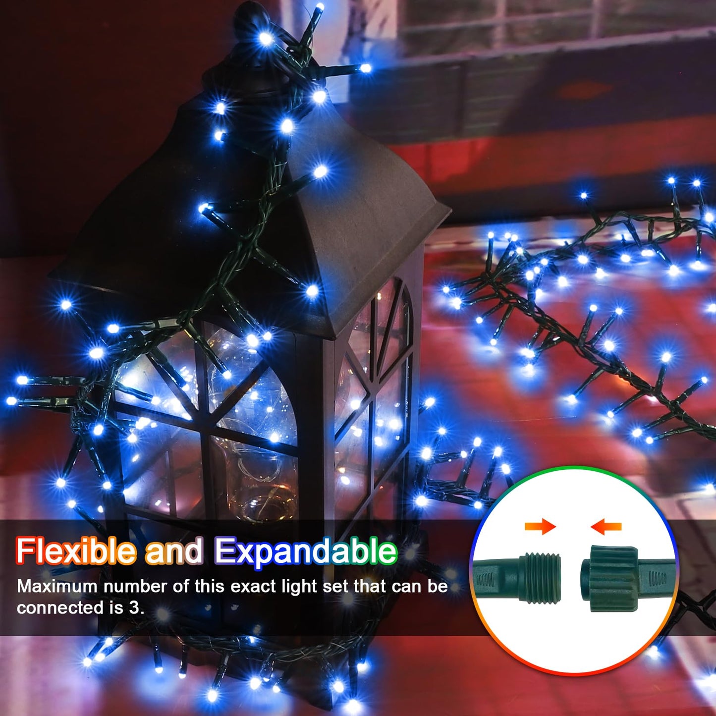 LAMPHOME 500 LED Blue String Lights, 46ft 11 Modes Connectable LED Lights, Waterproof Blue Fairy Lights Plug in, Christmas Tree Lights Outdoor for Xmas Party Garden Bedroom Decor