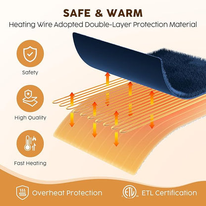 HYLEORY Heated Electric Blanket Full 72"x84" Soft Fleece & Flannel with 5 Heating Levels & 10 Hours Timer Auto Shutt Off, ETL Certified, Washable，Heated Blanket for Body-Navy