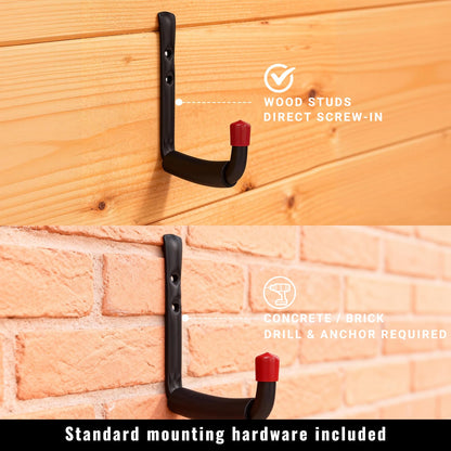 BRCRXW 6 Pack Garage Hooks Heavy Duty, 5.51 Inch Easy to Install Steel Ladder Storage Hooks, Wall Mount Organizer with EVA Pads for Kayaks, Bikes, Chairs, Tools