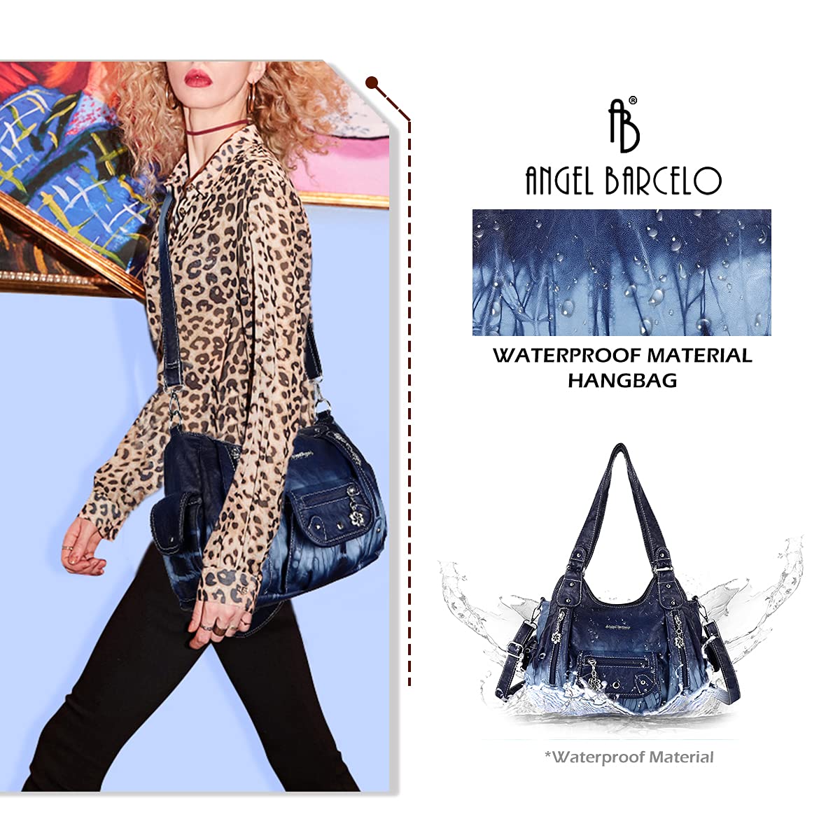 Angel Barcelo Women Purses and Handbags PU Leather Shoulder Bag Fashion Hobo Bags for Women (Fashion Blue)