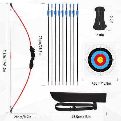 Toy Kids Bow and Arrow Set, 45" Youth Bow and Arrows Archery Set Adult, Teens 8-12 14-16 Year Olds Archery Long Bows with 1 Bow 9 Arrows 5 Target Face 1 Arm Guard 1 Quiver 1 Sight Pin 4 Target Pins