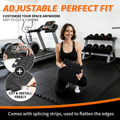 Maziloxe Gym Flooring for Home Gym, 18 PCS Anti-Slip Interlocking Foam Floor Tiles, 12.6"x12.6"x0.4" EVA Exercise Mats, Puzzle Floor Mat For Workout, Yoga, Kids Play Area, Treadmill, Garage
