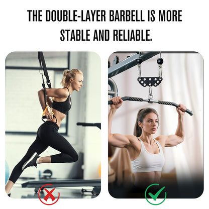 ANOSWXG Multi-Grip LAT Pull Down Bar for Home Gym Fitness, Spreader Plate LAT Pulldown Attachments for Pulley System Cable Machine, Double to Single Cable Attachment Exercise Handle (Black, minimum)