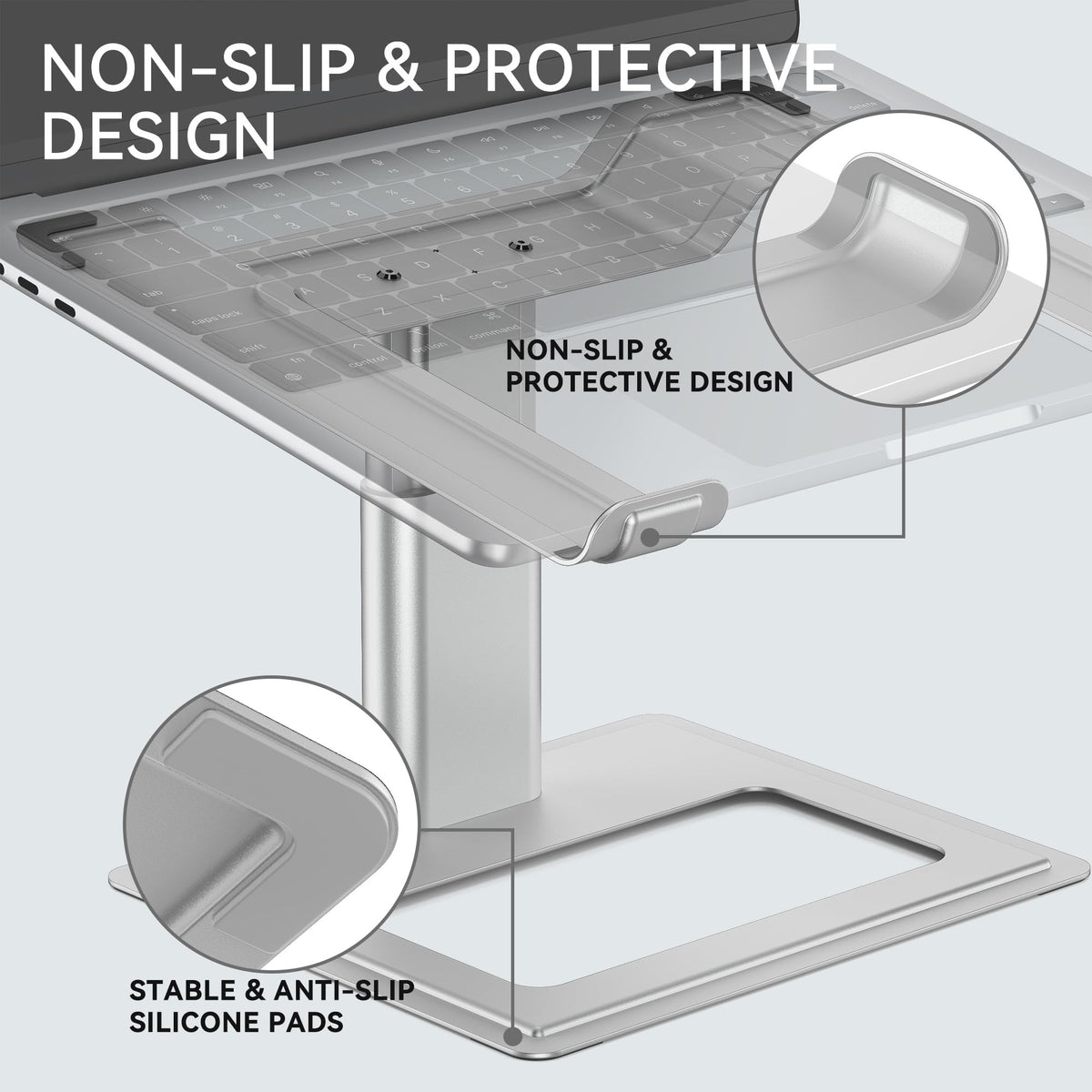 SOUNDANCE Adjustable Laptop Stand for Desk, Computer Stand, Ergonomic Laptop Riser Holder Compatible with 10 to 17.3 Inches Notebook PC Computer, Aluminum Silver