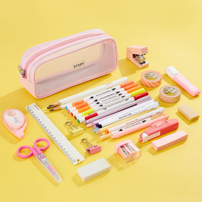 KALIDI Grid Mesh Pencil Case Large Capacity Pencil Case Big Pencil Pouch With Zipper Simple Stationery Bag Aesthetic Pen Bag for School Teen Girl Boy Multi-Purpose bag for office Men Women