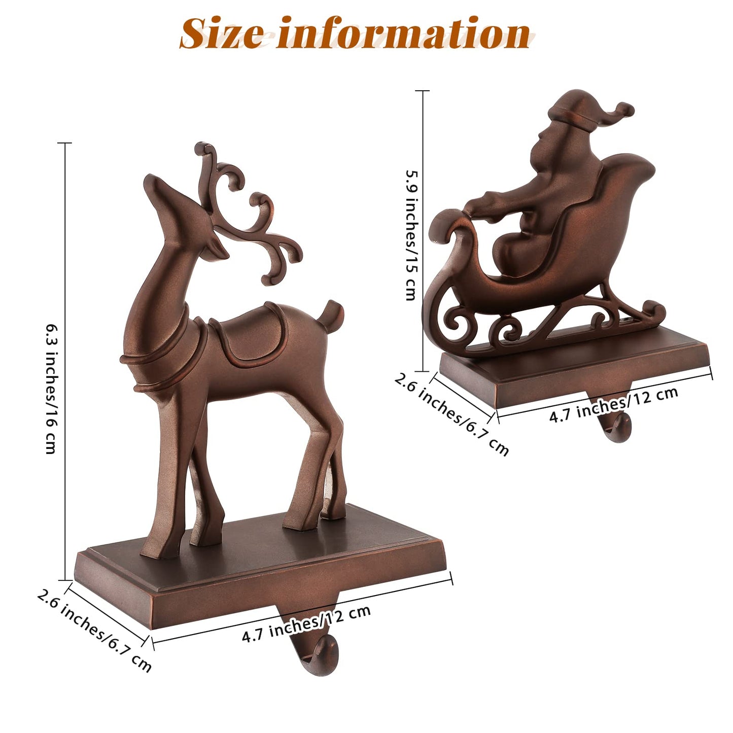 MCEAST Set of 4 Christmas Stocking Holders Santa and Reindeer Mantle Stocking Hangers Metal Christmas Hanging Hooks Safety Hanger Grips for Fireplace Decoration, Black