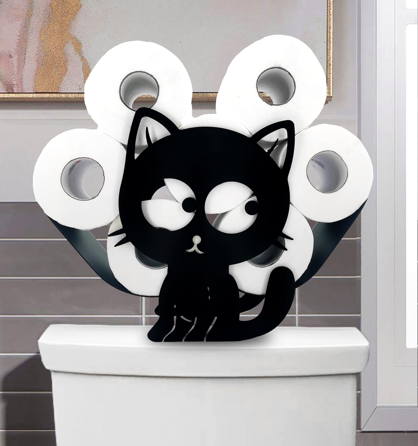 Euiroet Funny Cat Toilet Paper Holder - Freestanding Metal Animal Storage for Bathroom - Black Home Decor Organizer Holds Extra 8 Rolls