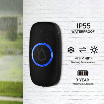 Wireless Doorbell, SECRUI Door bell Over 1000ft Coverage with 2 Plug-In Receivers, 1 Waterproof Push button, 52 Chimes, 110dB loud Sound Colorful LED Flash