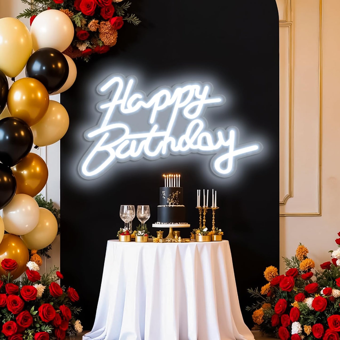 Miootly Happy Birthday Neon Sign for Wall Party Decor, LED Happy Birthday Light up Sign for Backdrop, 16"x 11" USB Powered 10 Brightness Settings Light up Signs Party Decorations Backdrop, Cool White