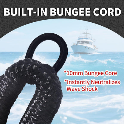 ZRSCHYG Bungee Dock Lines for Boats 2FT, Boat Tie Downs for Dock with Hooks, Elastic Dock Ties for Small Boat Jet Ski Kayak Mooring (2 Foot, 2-Pack, Black)