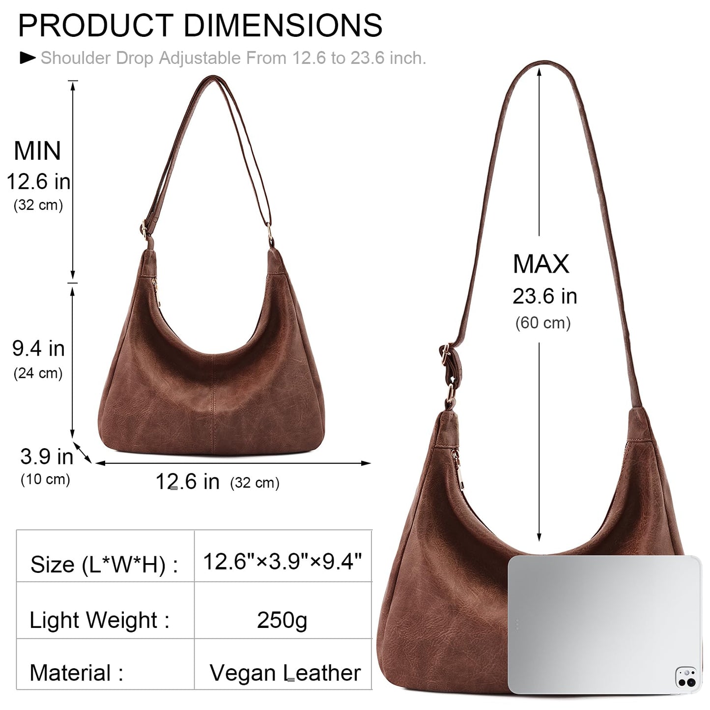 NIUEIMEE ZHOU Hobo Bags for Women Foldable Vegan Leather Shoulder Handbag Slouchy Tote Crossbody Purses