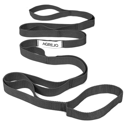 AGREJO Stretching Strap Yoga Strap Physical Therapy for Home Workout, 10 Loops Non-Elastic Stretch Band for Pilates, Flexibility, Exercise and Gymnastics (1-Pack Black)