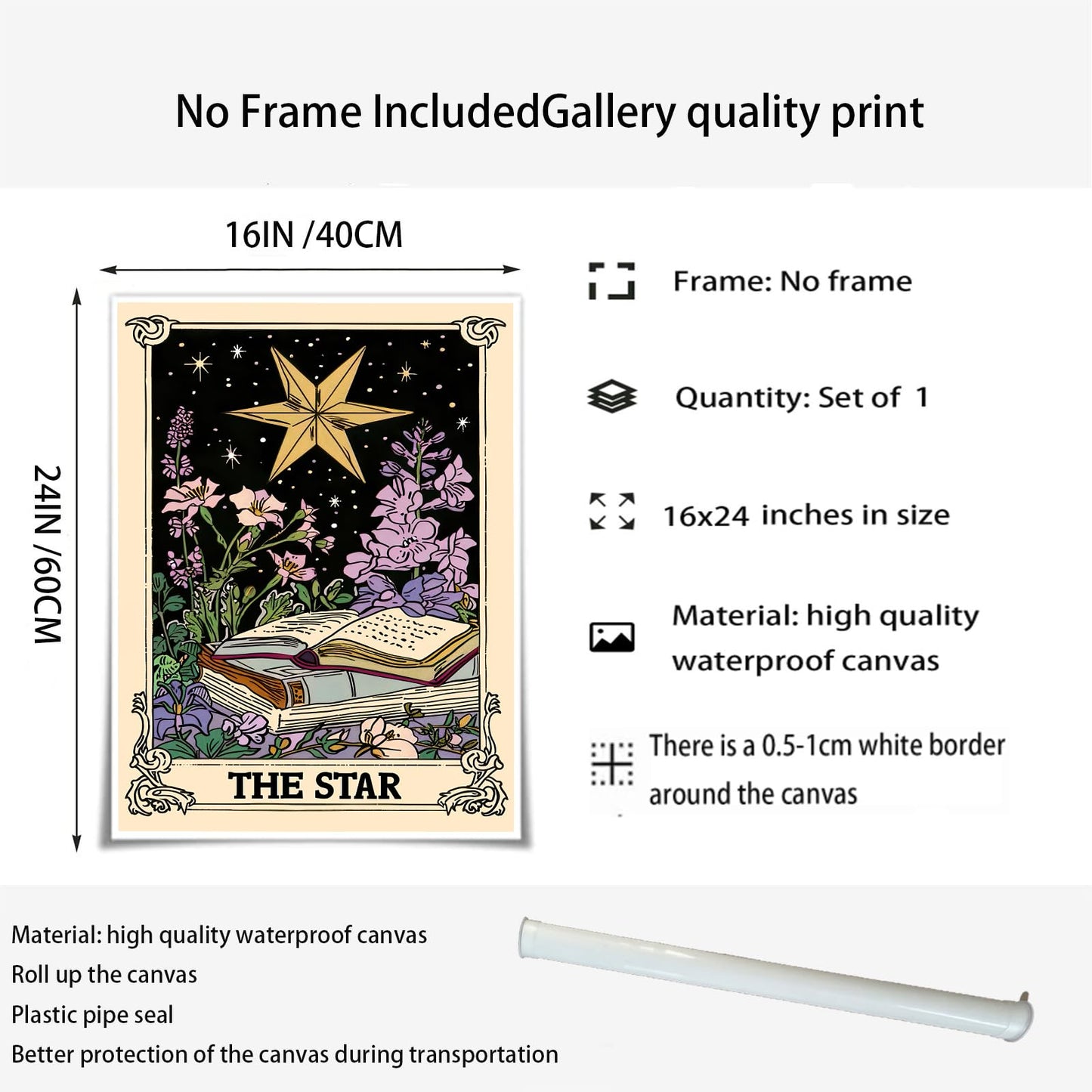Retro Bohemian-style star Tarot card wall art aesthetics Astrology Tarot card magic bedroom aesthetics wall art decoration room bedroom living room 16x24inch Unframed