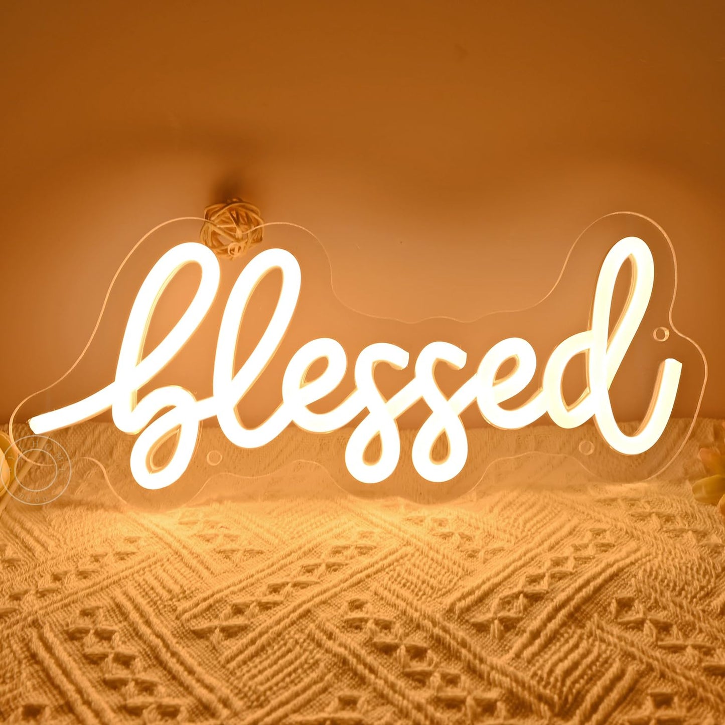 SYLHOME Blessed Led Neon Light Sign Home Bedroom Kids Room Office Wall Sign Decor Pray God Bless Wedding Sign Christmas Birthday Decoration USB 11.8"X5"