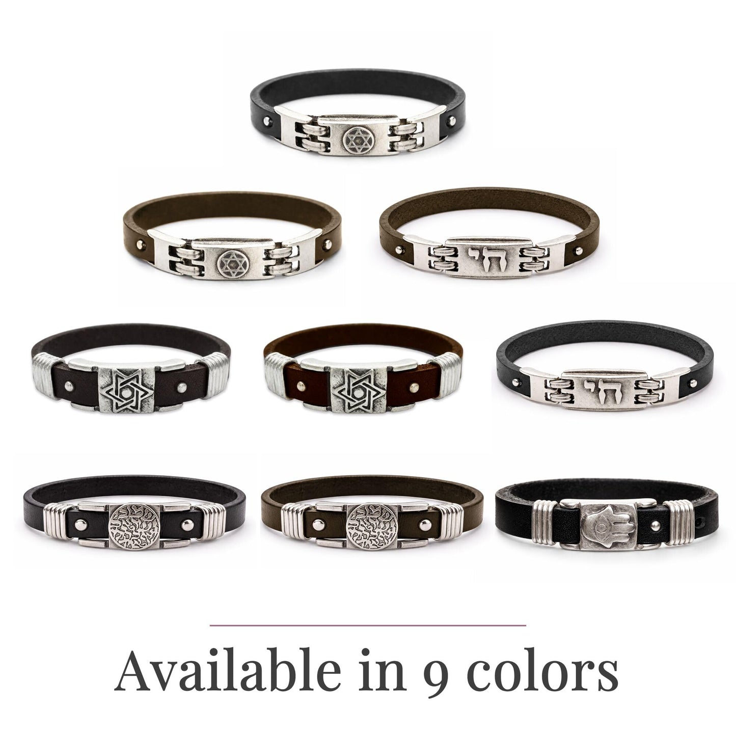 Alef Bet by Paula Chai Leather Bracelet for Men and Boys - Genuine Black Leather with Silver Plated Hebrew Chai Charm - Symbol of Life - Adjustable Bar Mitzvah Gift