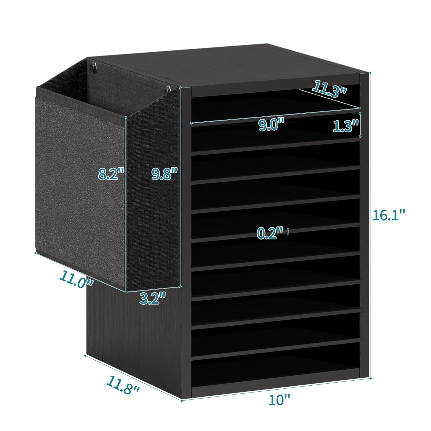 Unionly, Office Mail Sorter, Wooden Paper Organizer With Storage Bag, 10 Tier Adjustable Classroom Mailbox, Removable Classroom Organization, Teacher Desk Organization for Office, Study, Black