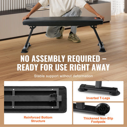 VEVOR Flat Weight Bench, Foldable Strength Training Bench, Utility Workout Bench for Full Body Workout, 1000 LBS Press Bench for Home Gym Exercise, for Multi-Purpose Weight Training and Ab Exercises