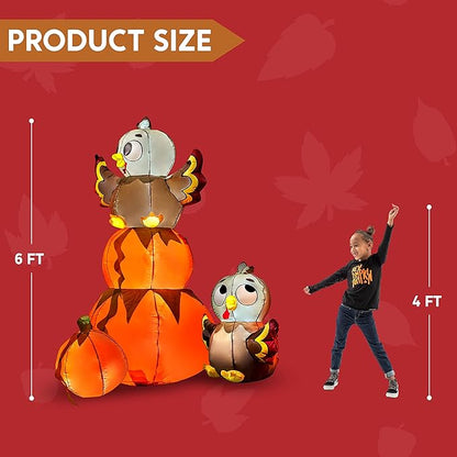 Joiedomi 6 FT Thanksgiving Inflatable Stacking Pumpkin Turkey With Built-in LEDs, Blow Up Outdoor Decorations for Yard Garden, Halloween Inflatable for Thanksgiving