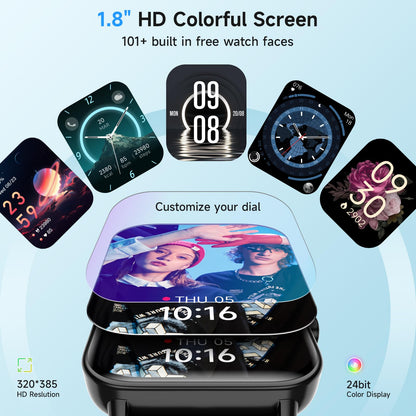 Smart Watches for Men Women, Alexa Built-in, 1.8" Smartwatch with Heart Rate/SpO2/Sleep/Stress, IP68 Waterproof Fitness Tracker with Bluetooth Call (Answer/Make), 101+ Sports Modes, for Android iPhone
