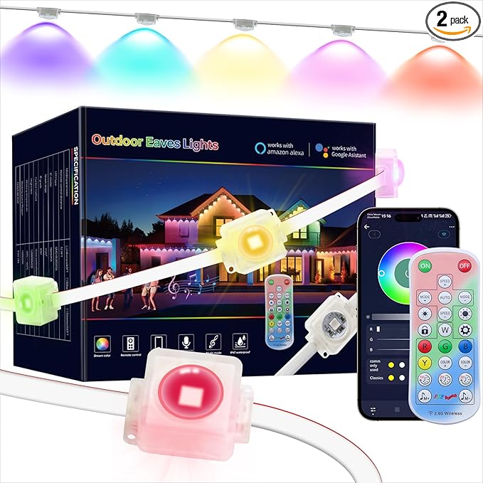 Permanent Outdoor Lights for House, 120ft 72 LEDs Smart RGB&IC LED Eaves Light, 212 Scene Modes, Alexa & Google Assistant Compatible, Daily Party Halloween Christmas Accent Lighting