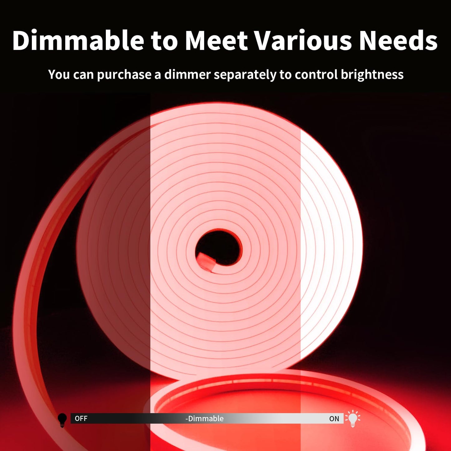iNextStation Red Neon LED Light Strip, 16.4FT DC12V Flexible Silicone Neon Rope Lights with Touch Dimmer, IP65 Waterproof Cuttable Light Strip Kit for Gaming Room, Bedroom, Home Decor(with Plug)