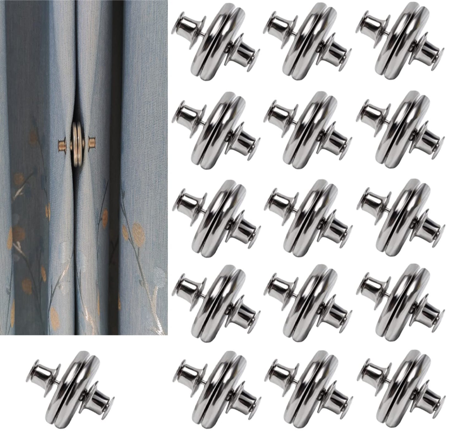 Yteseery 16 Pairs Magnetic Curtain Clips, Curtain Weights Magnets for Thin Drapery, Curtain Magnets Closure Prevent Light Leaking, Double Sided Magnetic wtih Strong Heavy Magnets