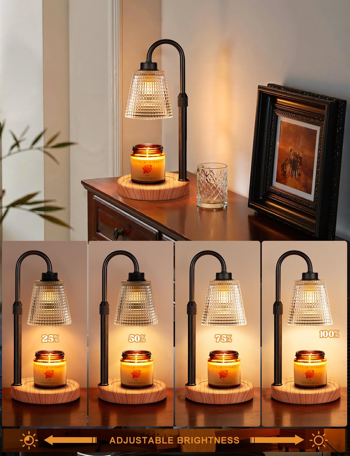Innqoo Rustic Candle Warmer Lamp with Timer, Dimmable Candle Warmer for Jar Candles, Height Adjustable Wax Melts Warmer, Birthday Gifts for Women Mom, House Warming Gifts New Home Decor