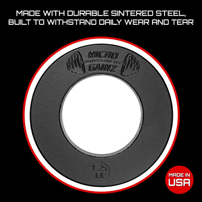 Micro Gainz Calibrated Fractional Weight Plate Set of 2 Plates, Choose Set (.25LB-1.25LB), Designed for Olympic Barbells for Strength Training & Micro Loading Bar Weights, Made in USA (1.25lb Black)