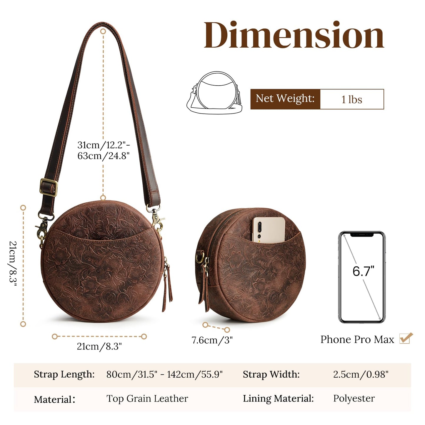 S-ZONE Leather Crossbody Bags for Women Trendy Circle Cross Body Shoulder Bag Designer Round Purses