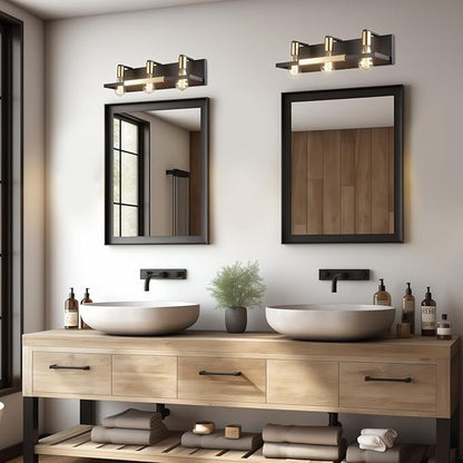 Hamilyeah Rustic Bathroom Light Fixtures Over Mirror, Matte Black and Gold Vanity Lights for Bathroom, 3 Light Vintage Wall Lighting Fixtures,Industrial Kitchen Wall Mounted Lighting