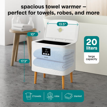 SereneLife WiFi-enabled Towel Warmer Bucket, 20L Large Capacity heater bucket for Towels Blanket and robes, Single-Touch Control, rectangular & Energy-Efficient Design, Auto Shut-Off, White