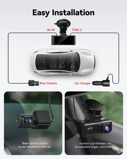 REDTIGER Dash Cam Front Rear, 4K/2.5K Full HD Dash Camera for Cars, Included 32GB Card, Built-in Wi-Fi GPS, APP Control, 3.18" IPS Screen, Night Vision, Wide Angle, WDR, 24H Parking Mode(F7NP)