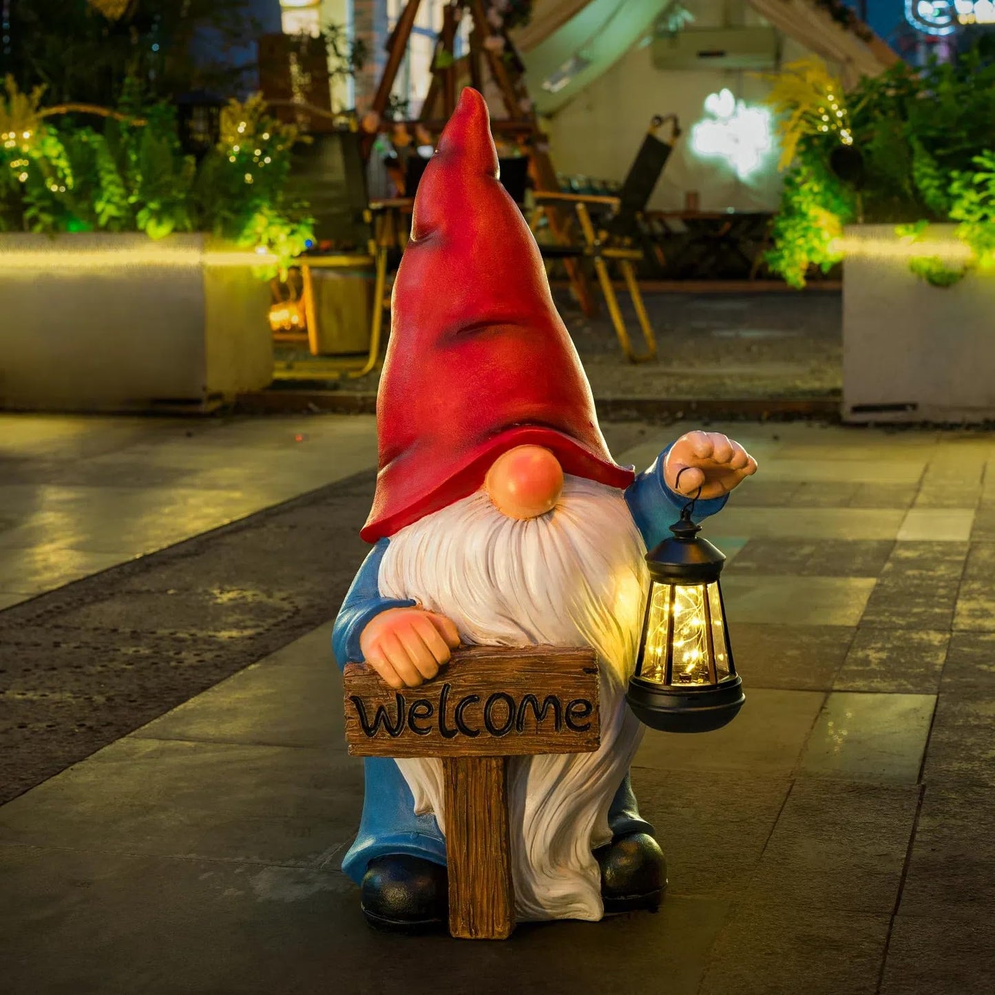 WONDHOME 22" Solar Large Gnome Garden Statue Big Gnome with Welcome Sign Outdoor Decor with LED Lantern Home Porch Yard Patio Lawn Ornament Christmas Housewarming Gardening Gift