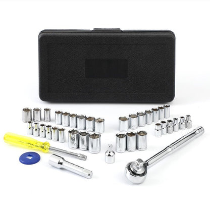 YSMD 40 Pieces 1/4-Inch & 3/8-Inch Entry-level Drive Socket Set with Reversible Ratchet, Wrench Set with Extension bar, SAE/Metric for Starter Socket Wrench Set for Light Duty Use