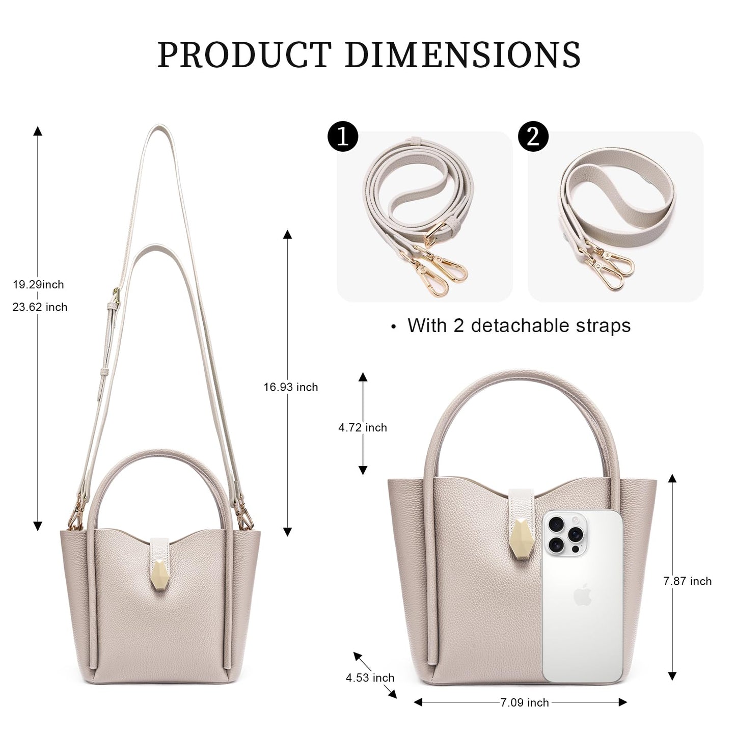 hedexe Leather Bucket Bags for Women: Designer Genuine Leather Tote Shoulder Purse - Fashion Ladies Satchel Handbag (Beige)