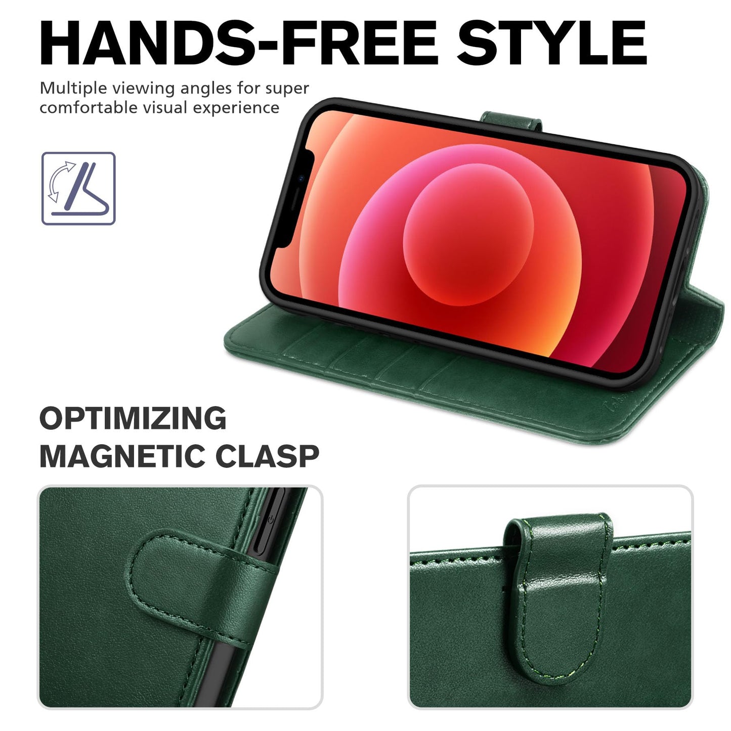 TUCCH Wallet Case for iPhone 12 Pro Max 5G, RFID Blocking Card Slot Stand [Shockproof TPU Interior Case], PU Leather Magnetic Protect Flip Cover Compatible with iPhone 12 Pro Max 6.7”, Midnight Green