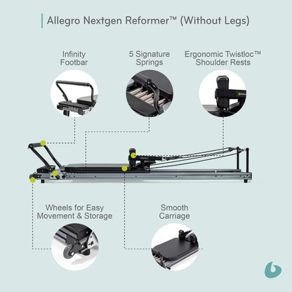 Balanced Body Allegro Nextgen Reformer Standard No Legs, Pilates Equipment for Home and Studio Workouts