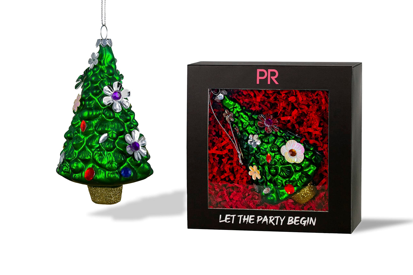 Party Rock | Christmas Tree with Flowers Glass Ornament | X-Mas Collection
