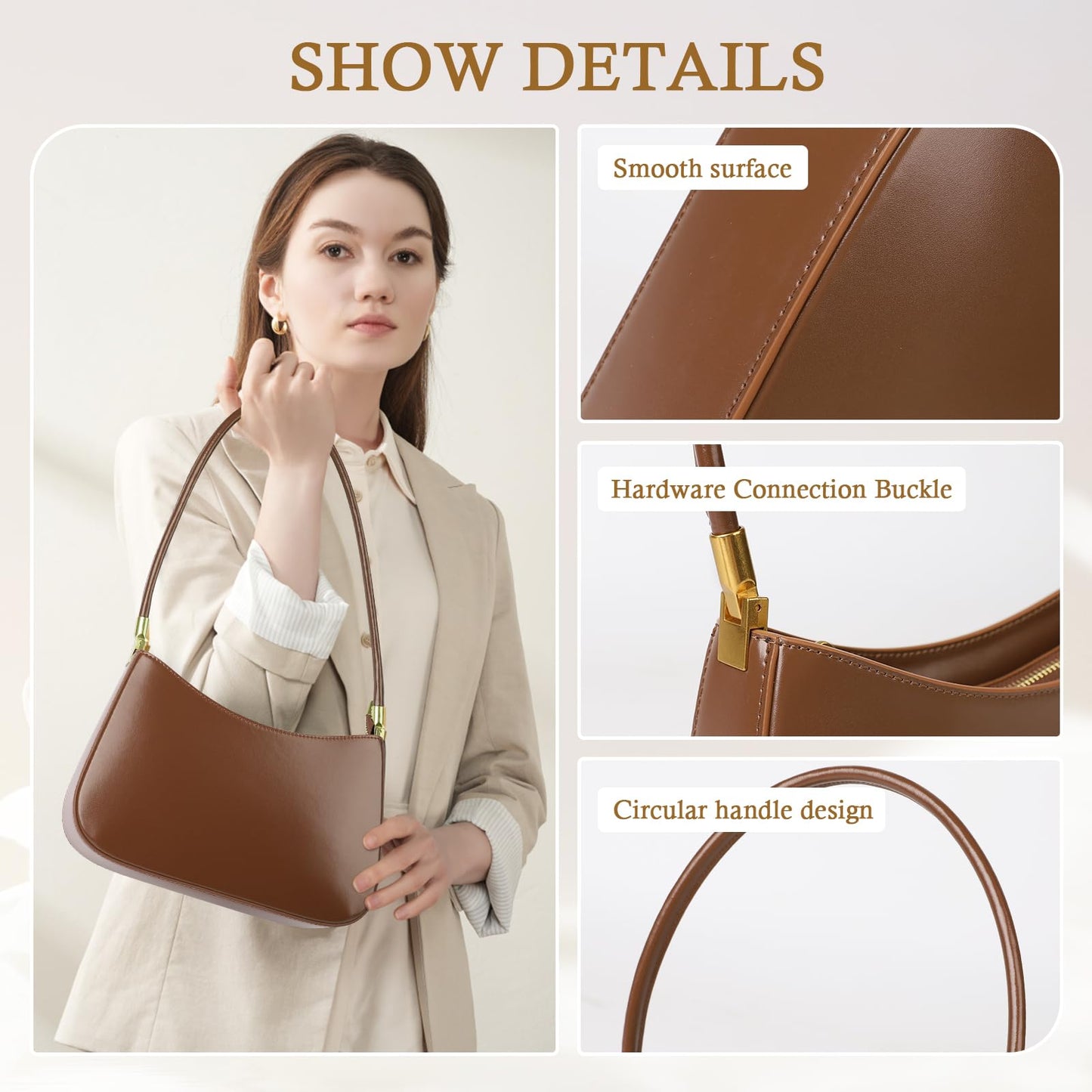MFFOR Shoulder Bag for Women, Genuine Leather Hobo Tote Handbag, Small Clutch Purses Cute Hobo Handbag(Coffee)