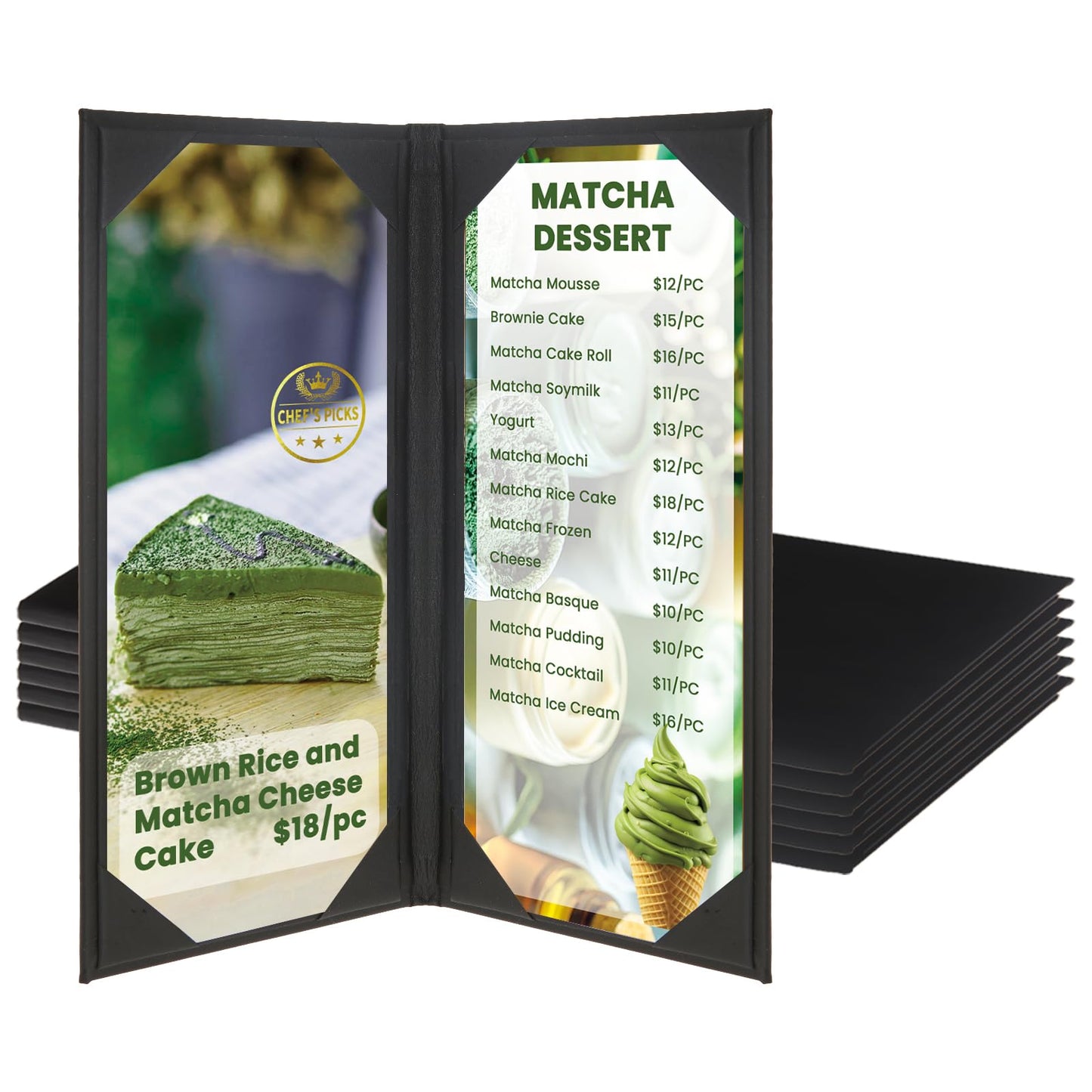 DUPDMKIN 6 Pack Menu Covers 4.25" x 11", PU Leather Menu Holder, Menu Book for Restaurant, Coffee Bars, Wine Lists, and Drink Specials