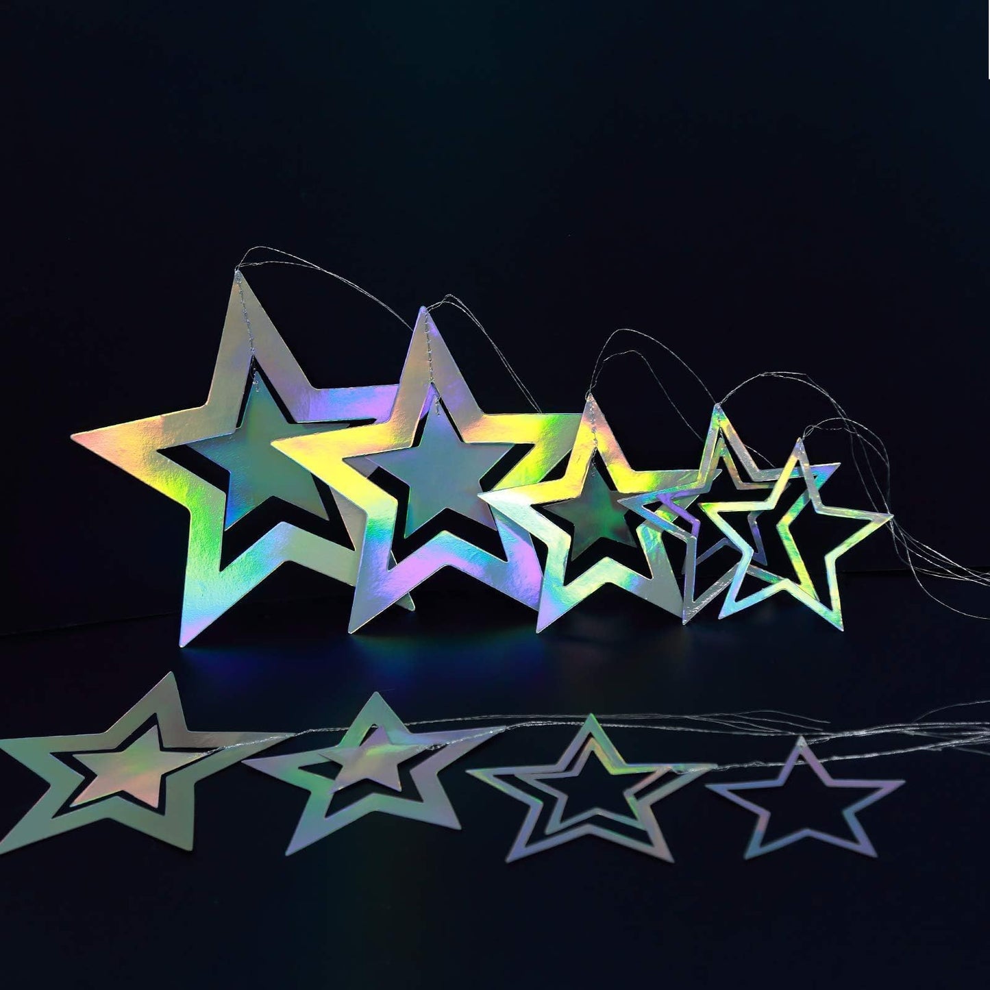 Cheerland Iridescent Star Party Decorations Holographic Hanging Stars Garlands Disco Dancing Queen Galaxy Birthday Decoration Twinkle Star Banner Backrop Alien Space Celestial Theme Party Decor