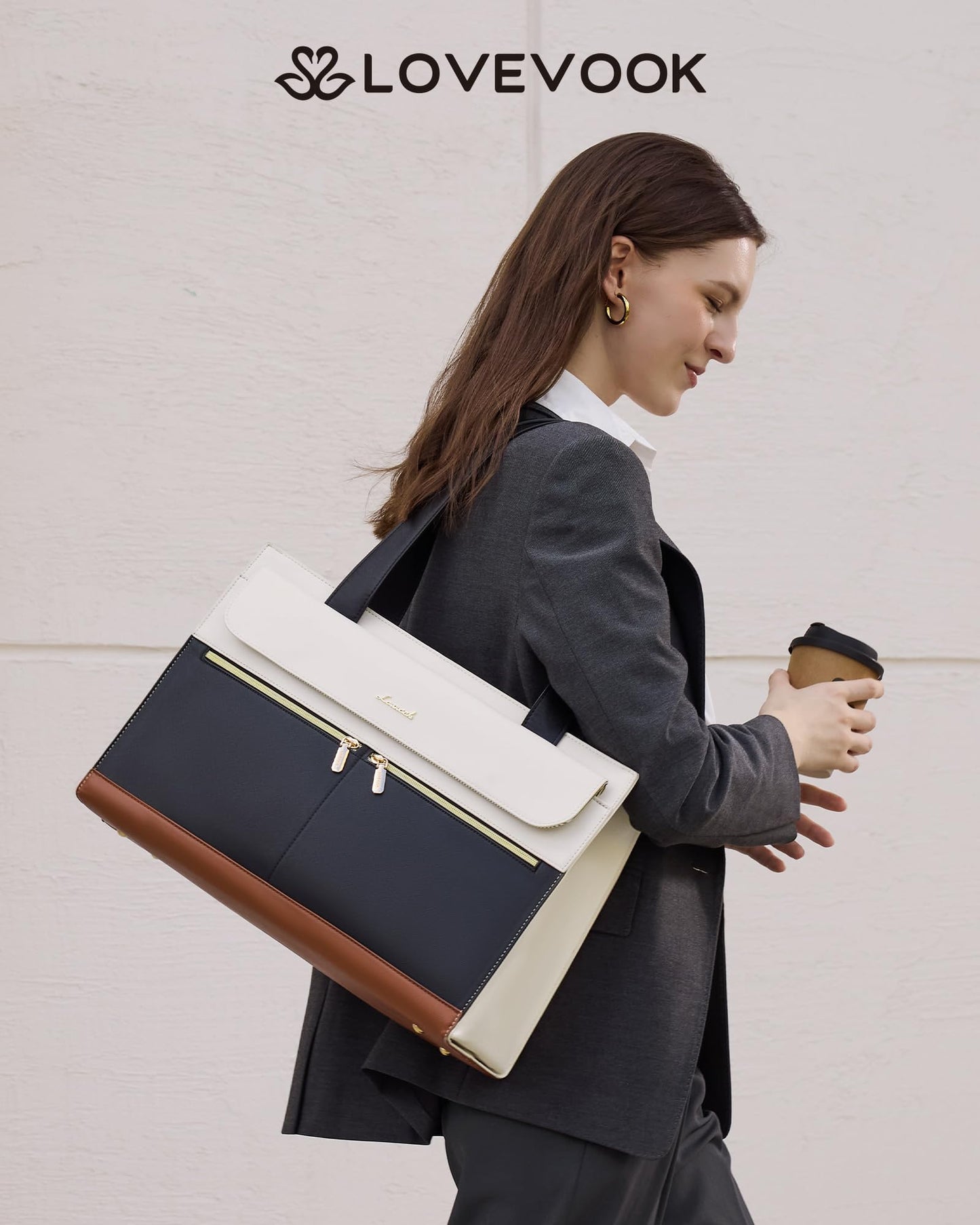 LOVEVOOK Laptop Bag for Women 15.6 Inch Laptop Tote Work Bag Professional Leather Computer Briefcase Waterproof Handbag Shoulder Bag Large Capacity Business Teacher Office Bag Crossbody Purse