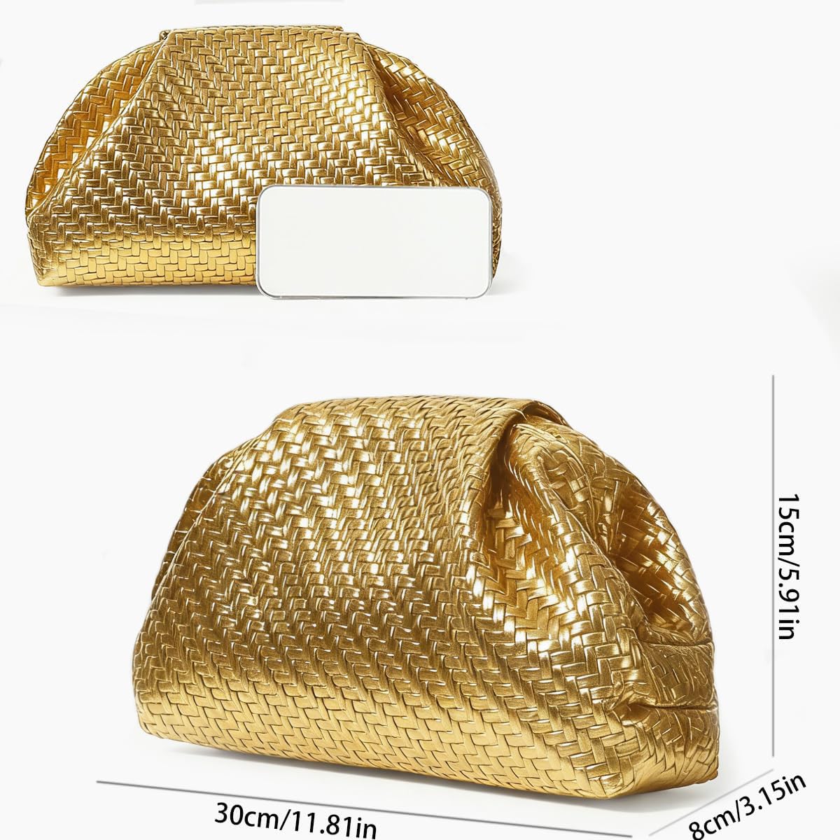 Aritenation Woven Clutch Purses for Women Evening Bag Elegant Ruched Dumpling Clutch PU Leather Eveing Bag for Party Wedding