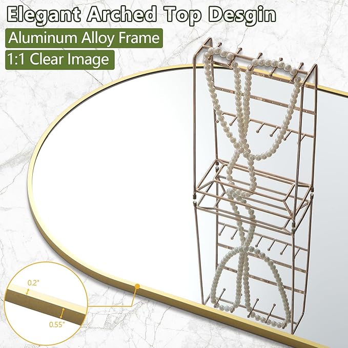 Full Length Mirror, Oversized 78"x38" Arched-Top Floor Mirror, Free Standing Mirrors, Modern Full Body Mirrors with Aluminum Alloy Frame for Bedroom,Living Room, Gold