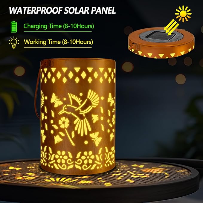 Solar Lanterns Outdoor Decor Hummingbird Garden Waterproof Birthday Gifts Light for Women Mom Grandma, Hanging Solar Lights Metal Decoration for Yard, Patio, Backyard, Porch, Garden, 2 Pack