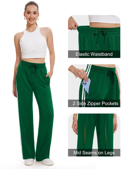 Tapata Tall Women 34" Inseam Warm Up Track Pants Wide Leg Sweatpants Lightweight Side Stripe Ladies Slacks Workout, Green, XL