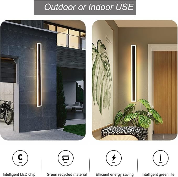 2Pack 39inch Long Outdoor LED Wall Lights,30W Waterproof IP65 Warm White led Wall Light Rectangular Black Wall Light,led Porch Lights Outdoor Wall Elegant Frosted White Acrylic Anti Rust