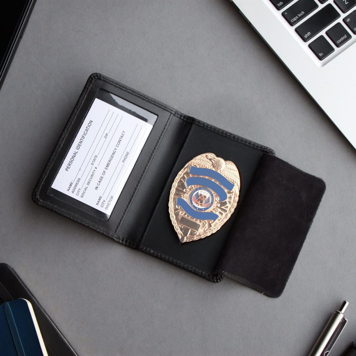 ASR Federal Genuine Leather Unisex Law Enforcement Badge Holder Case - Shield, Basketweave Black