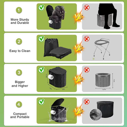 Portable Camping Toilet Kit with Pop-Up Privacy Tent, Washable Outdoor Shower and Changing Room, Includes Toilet Bags and Poo Gel